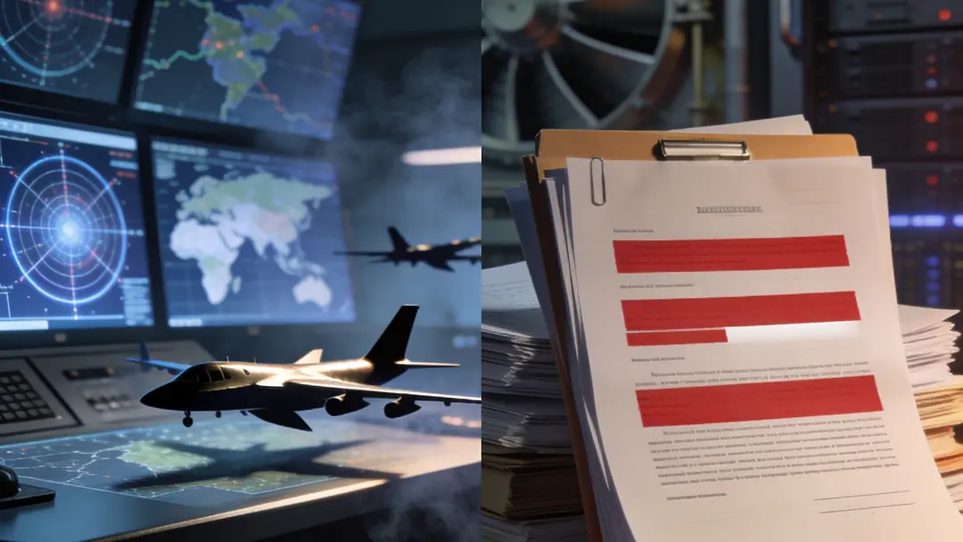 Illustrated war-room scene with AI targeting overlays, missile map graphics and a tense military command environment